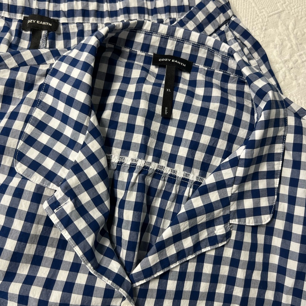 Cozy Earth Blue Gingham Women's Pajama Top & Bottom - XL